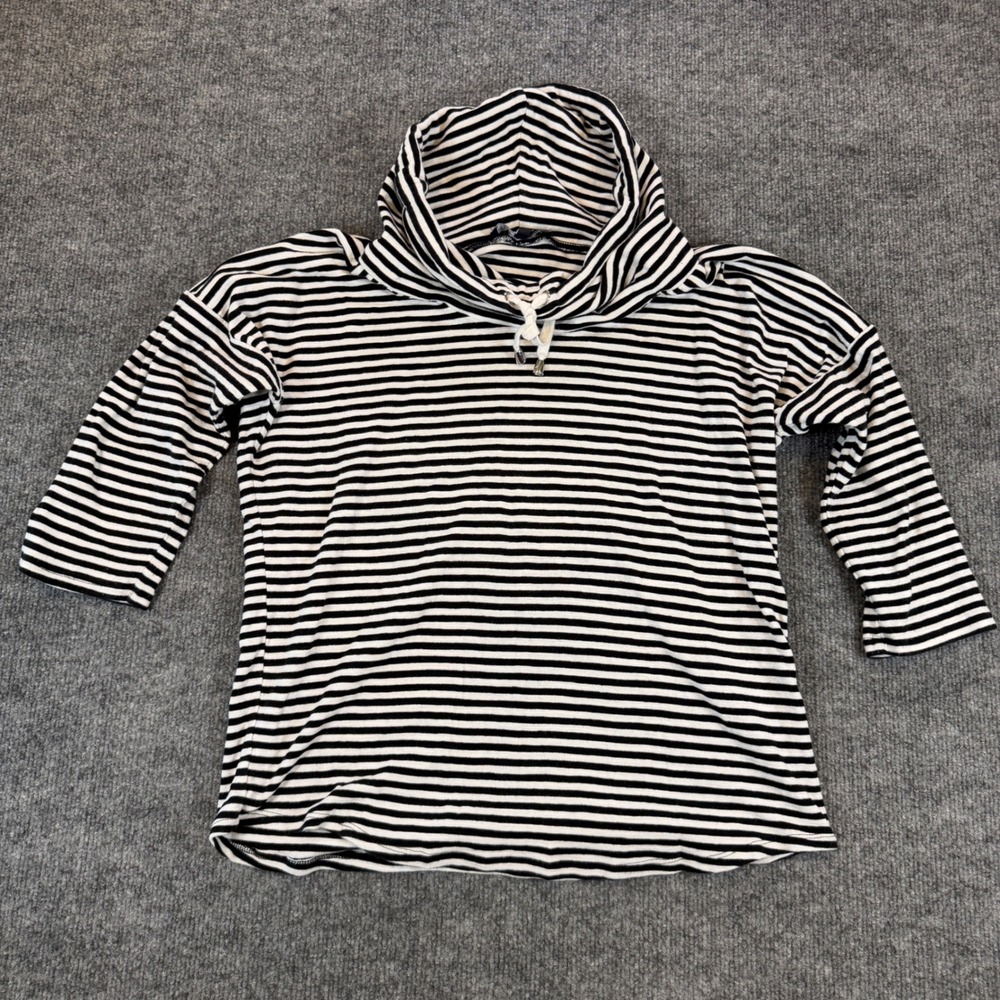 Jones New York Striped Cowl Neck Cotton Top Black White Size M Nautical Preppy